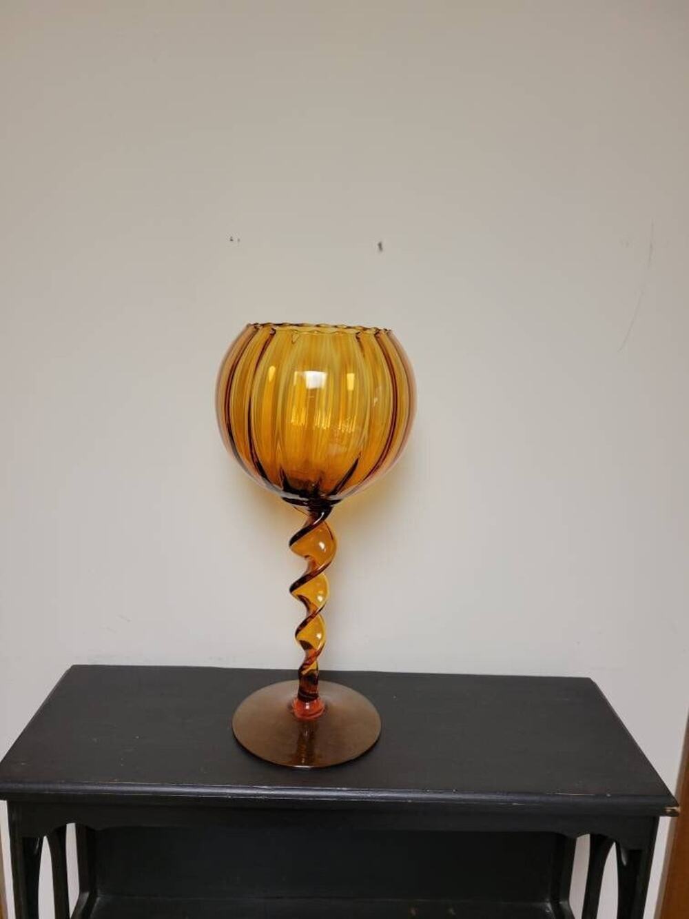 Vintage Empoli Snifter Vase, Twist Stem Onion, MCM Art Glass 13-3/4"